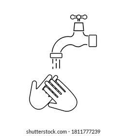 washing hands under falling water from water tap. Vector illustration. Eps 10