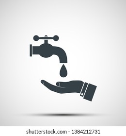 Washing hands under the faucet with water drop. Hygiene icon. Vector illustration.