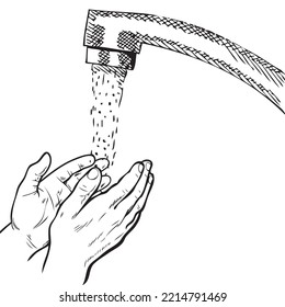 Washing hands under running tap water. Vector illustration