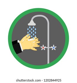 Washing hands under a tap with soap and water. The concept of hygiene, clean your hands after street before dinner. Vector illustration.