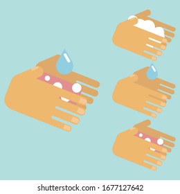 Ilustración plana vectorial de las manos de lavado