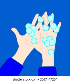 Washing hands vector graphic with bubbles.