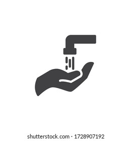 Washing hands vector icon. filled flat sign for mobile concept and web design. Hand and Water tap glyph icon. Coronavirus prevention symbol, logo illustration. Vector graphics