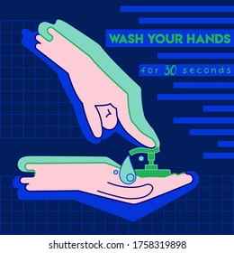 Señal vectorial de mano de lavado, afiche, tarjeta, concepto.