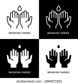 Washing Hands With Water Icon Symbol Illustration. Prevention Virus Logo. Hand Gesture Design Vector Icons Set
