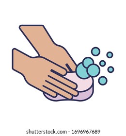 washing hands with water and soap, line and fill style icon vector illustration design