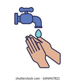 washing hands with water and soap, line and fill style icon vector illustration design