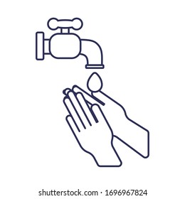 washing hands with water and soap, line style icon vector illustration design