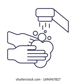 washing hands with water and soap, line style icon vector illustration design