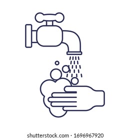 washing hands with water and soap, line style icon vector illustration design