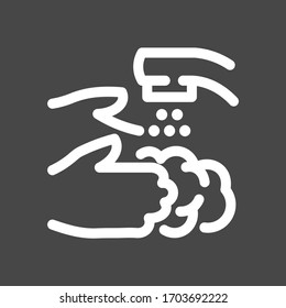 Washing hands white colored vector line icon with dark background