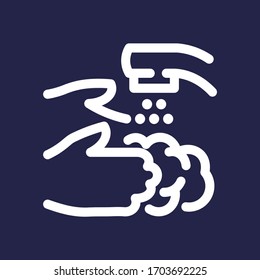 Washing hands white colored vector line icon with dark background