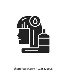 Washing head black glyph icon. Hairdresser service.