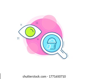Washing Housekeeping equipment sign. Research complex icon. Cleaning bucket with sponge line icon. Analytics or analysis banner. Sponge sign. Vector