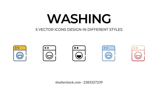 Washing Icon Design in Five style with Editable Stroke. Line, Solid, Flat Line, Duo Tone Color, and Color Gradient Line. Suitable for Web Page, Mobile App, UI, UX�and�GUI�design.