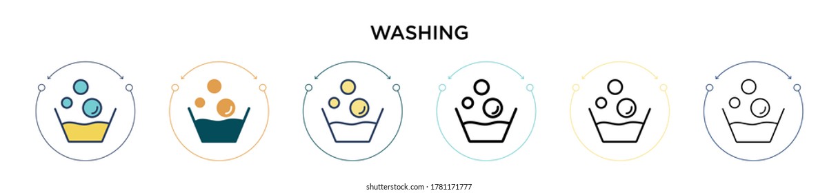 Washing icon in filled, thin line, outline and stroke style. Vector illustration of two colored and black washing vector icons designs can be used for mobile, ui, web