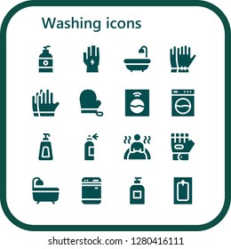  washing icon set. 16 filled washing icons. Simple modern icons about  - Soap, Glove, Bath, Gloves, Washing machine, Spray bottle, Dishwasher