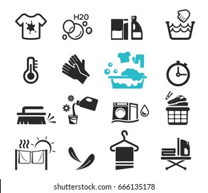 Washing icon set concept. Cleaning day. Happy housework. 