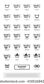 Washing icon set with degrees Celsius on white background