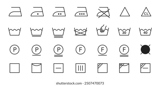 Washing icon set. Laundry thin line icon. Vector illustration.