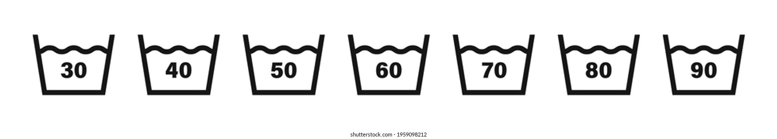 Washing icon set on white background. Vector illustration. Wash temperature symbol collection.