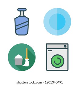 washing icon set. vector set about shampoo, dish, washing machine and mop icons set.