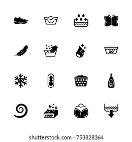 Washing icons - Expand to any size - Change to any colour. Flat Vector Icons - Black Illustration on White Background.