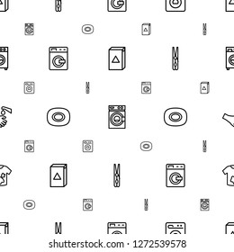 washing icons pattern seamless white background. Included editable outline washing machine, soap, cloth pin, hands washing, dirty laundry icons. washing icons for web and mobile.
