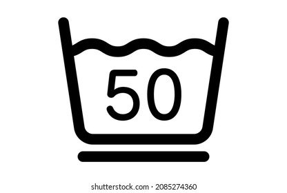 Washing indication icon, 50°C limit, weak treatment in a washing machine