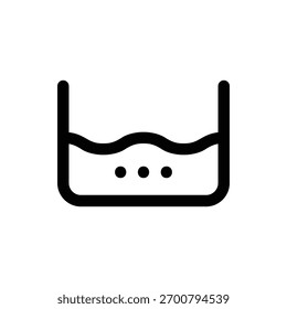 Um símbolo de instrução de lavagem mostrando uma bacia com água ondulada e três pontos Ícone de Linha de Lavanderia. Clip-art vetorial isolado.