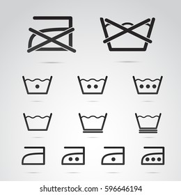 Washing, ironing, laundry icon set on white background. Vector art.