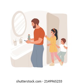 Washing Up Isolated Cartoon Vector Illustration. Daily Routine, Family Members In Bathroom Together, Queue For Brushing Teeth, Getting Ready, Washing Up, Morning Hygiene Vector Cartoon.