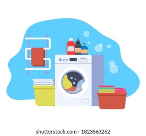 Washing laundry clothes isolated concept. Vector flat cartoon graphic design illustration