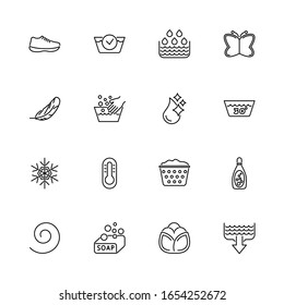 Washing, Laundry, Wash outline icons set - Black symbol on white background. Washing, Laundry, Wash Simple Illustration Symbol - lined simplicity Sign. Flat Vector thin line Icon - editable stroke