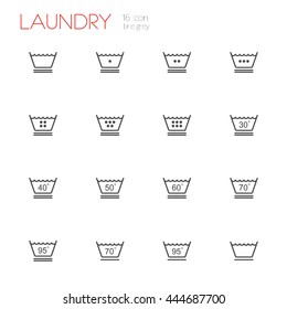 Washing line gray set icons