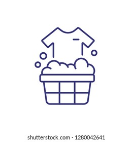 Washing line icon. Water, basin, clothes, t-shirt. Laundry concept. Can be used for topics like garment care, hand wash, instruction svg