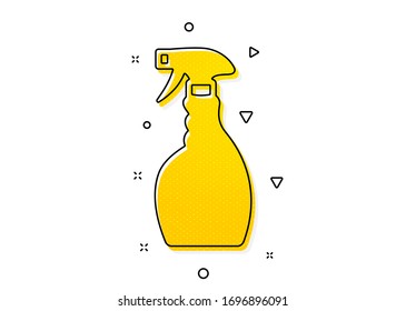 Washing liquid or Cleanser symbol. Cleaning spray icon. Housekeeping equipment sign. Yellow circles pattern. Classic spray icon. Geometric elements. Vector