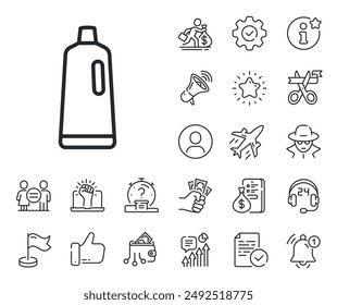 Washing liquid or Cleanser symbol. Salaryman, gender equality and alert bell outline icons. Cleaning shampoo line icon. Housekeeping equipment sign. Shampoo line sign. Vector