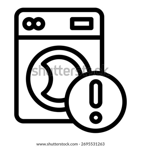 Washing machine and attention badge line icon, washing concept. Vector graphics. End of washing, notification sign on white background, outline style icon for mobile or web design
