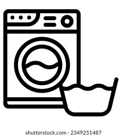 Washing machine and basin line icon. Laundry room vector illustration isolated on white. Washer and basket outline style designed for and app.