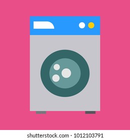 Washing Machine with Basket of Clean and Dirty Laundry. Flat Design Style.