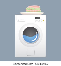 Washing machine with basket. Flat style vector illustration.