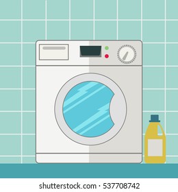 Washing machine in bathroom vector illustration