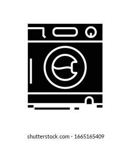 Washing machine black icon, concept illustration, vector flat symbol, glyph sign.
