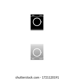 Washing machine. Black symbol on white background. Simple illustration. Flat Vector Icon. Mirror Reflection Shadow. Can be used in logo, web, mobile and UI UX project