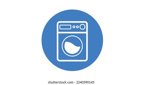 Washing machine blue rounded icon or sign. Vector isolated illustration