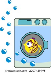 washing machine with bubble, simple icon 
