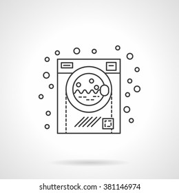 Washing machine and bubbles. Bathroom interior element and equipment. Flat line style single vector icon. Element for web design, business, mobile app. 