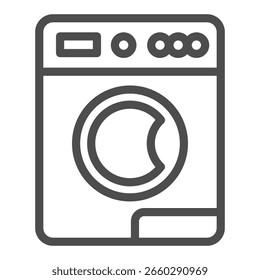 Washing machine with buttons and closed lid line icon, washing concept. Vector graphics. Machine for automatic washing sign on white background, outline style icon for mobile or web design