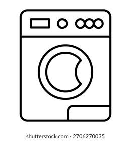 Lavadora con Botones y tapa cerrada icono de línea delgada, concepto de lavado. Gráficos de Vector. Máquina para la muestra automática del lavado en el fondo blanco, icono del estilo del contorno para el móvil o el Diseño web